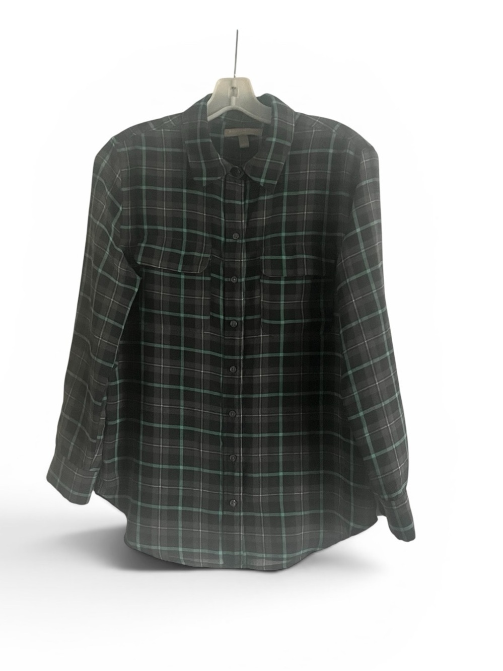 Banana Republic Petite Gray & Green Plaid Shirt Size P S